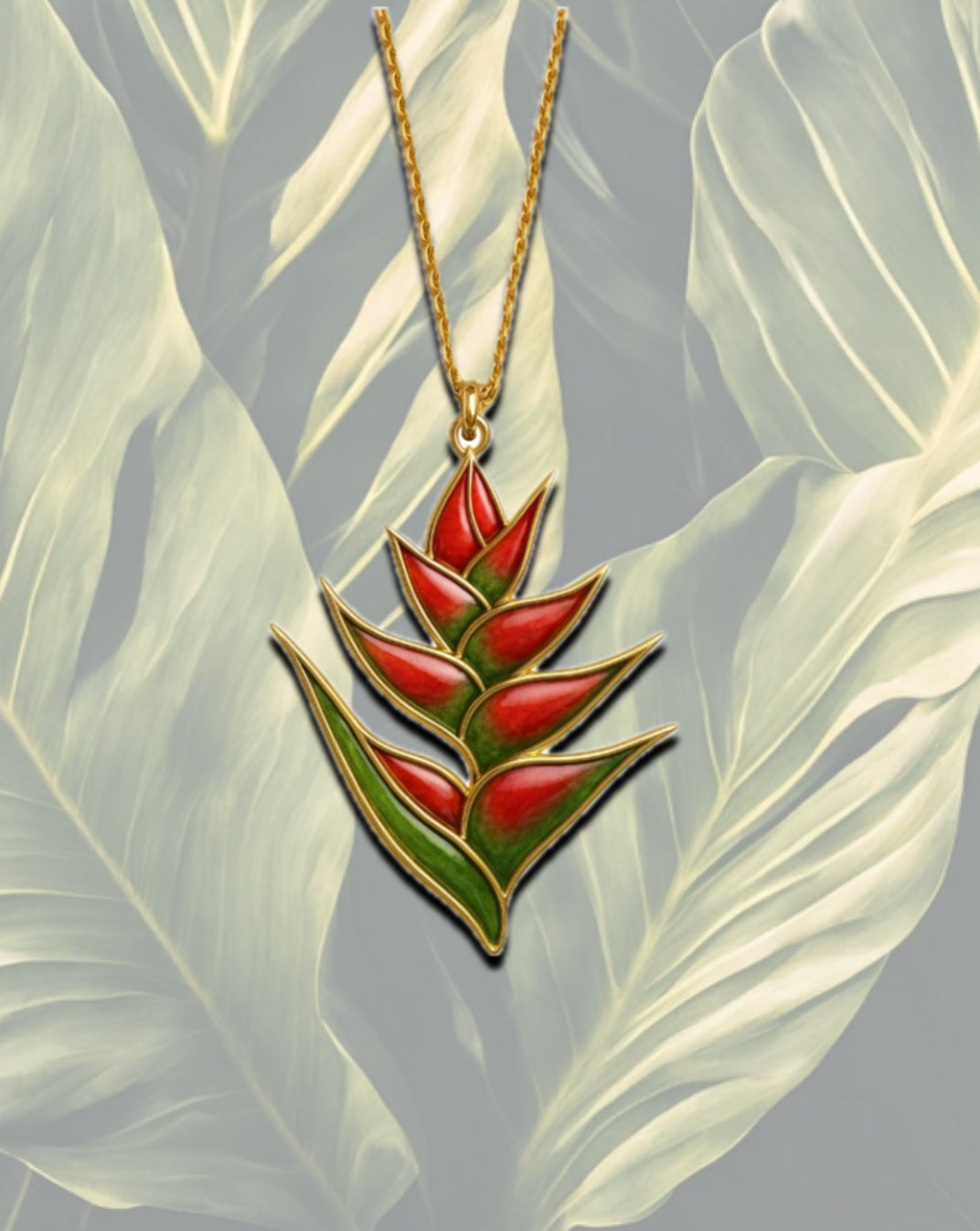 Pendentif en forme de balisier, fleur tropicale emblématique, réalisé en métal doré avec émail rouge et vert. Bijou élégant suspendu à une chaîne dorée, représentant la beauté exotique et la symbolique de la résilience et du rayonnement intérieur.

Collier pendentif balisier tropical en métal doré et émail rouge et vert, bijou inspiré de la nature et des fleurs exotiques.

pendentif balisier
collier fleur tropicale
bijou exotique doré
collier émaillé rouge et vert
bijou inspiré de la nature